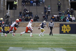 Notre Dame scored 21 points in less than five minutes after a first-half facemask penalty.
